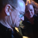 From one megalomaniac to another. Beth talking, Bono listening. A rare reversal. (Photo: Melanie Reublin Morrill)