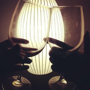 Clinking our stolen glasses to celebrate the end of an amazing night.